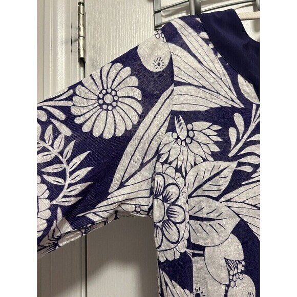 Coldwater Creek Linen Top Women’s Large Indigo Blue White Bali Floral Top Shirt - Picture 15 of 16
